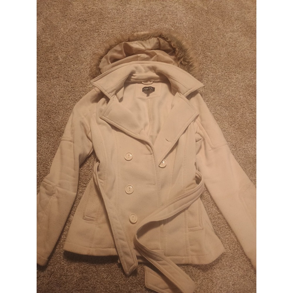 Rue 21 Women's Beige Lightweight Button Up Jacket With Hood Size Large